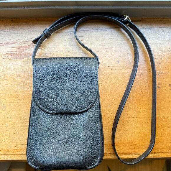Cuyana Concertina Phone Bag Black Pebble Leather Crossbody - Picture 2 of 7